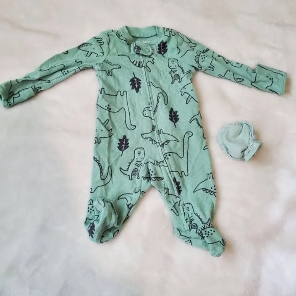Carter's 3 pieces romper footie ,striped Overall ,Colorful Vest All‎ Sz Newborn